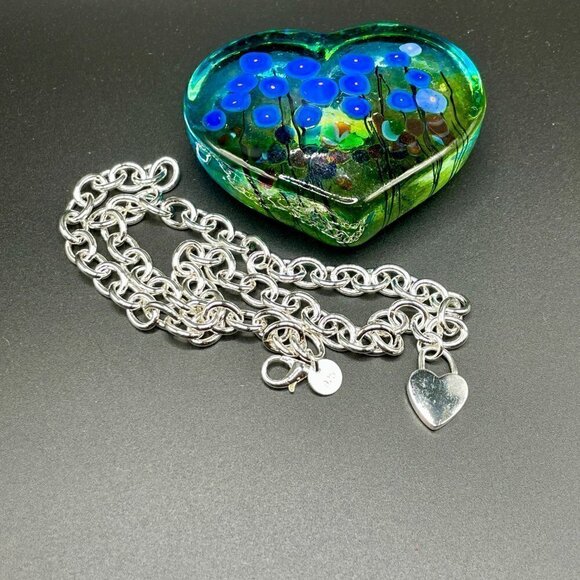 Silver 925 Chain Necklace with Thick Heart Lock Charm #1222 or #1478 - Picture 4 of 6